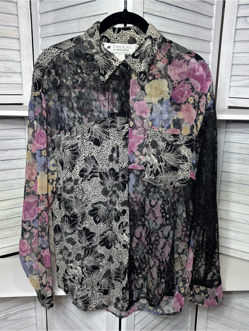 Vintage 90s Jonathan Martin Floral Lace Patchwork Blouse M